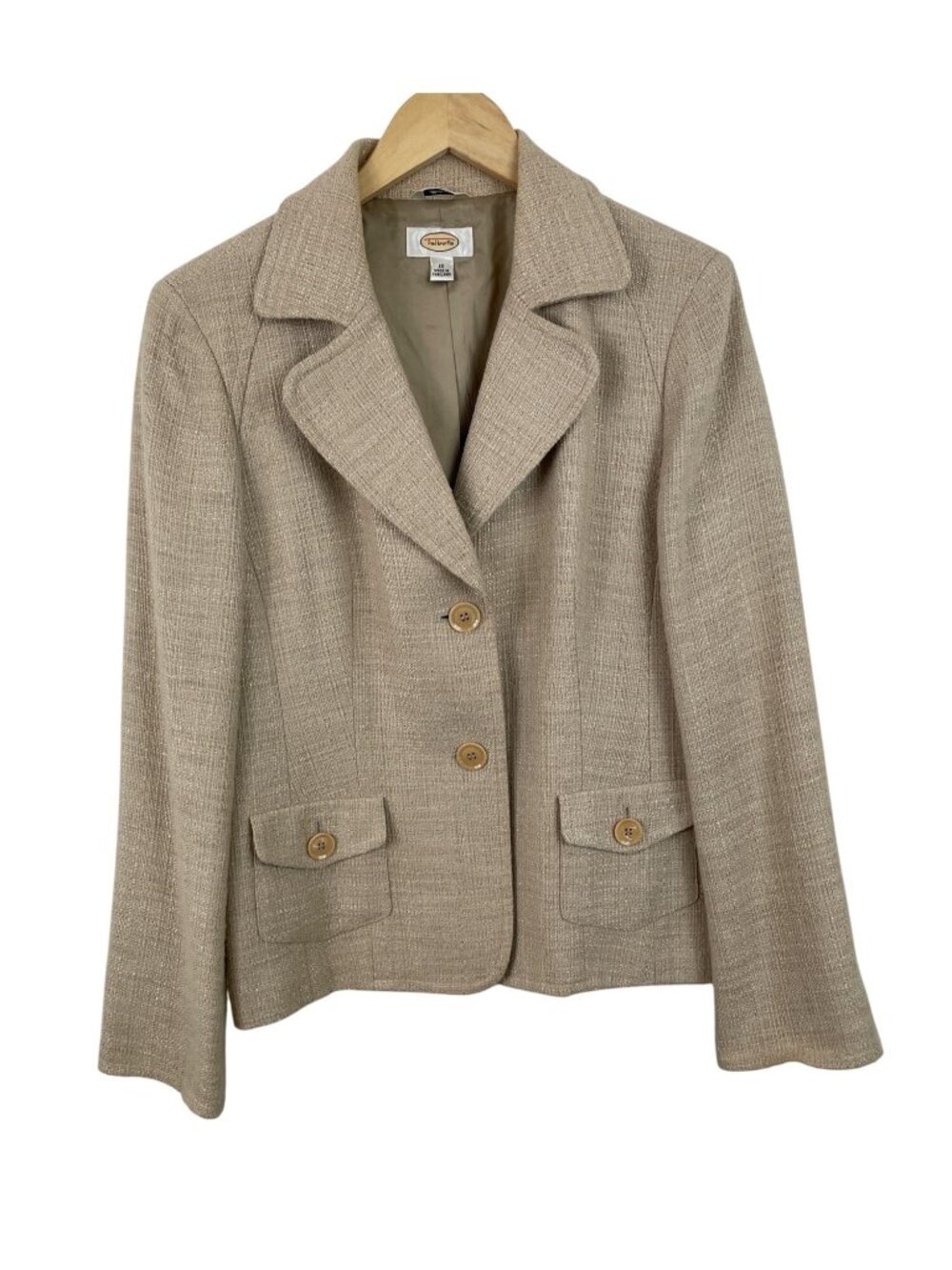 Talbots Womens Beige Tweed Lined Blazer Jacket Size 12